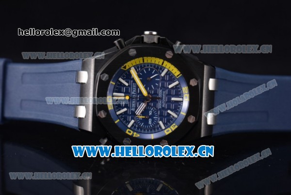 Audemars Piguet Royal Oak Offshore Diver Chrono Miyota OS20 Quartz PVD Case with Blue Dial Stick Markers and Blue Rubber Strap (EF) - Click Image to Close